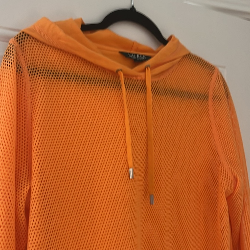 RALPH LAUREN ORANGE HOODED Perforated Longsleeve Top- Size L